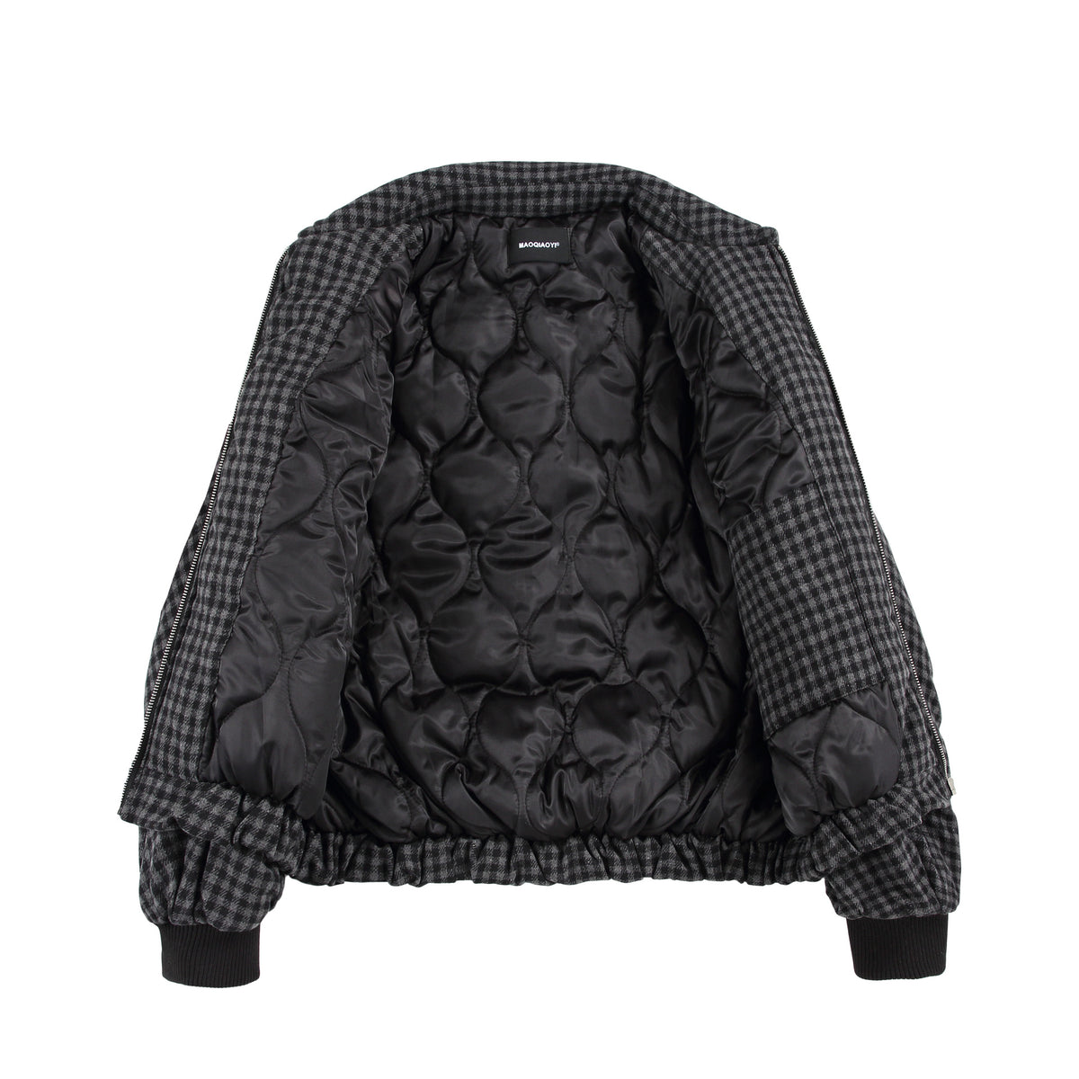 Unisex Boxy-Check Quilted Jacket with Zipper and Elastic Hem EVA-US