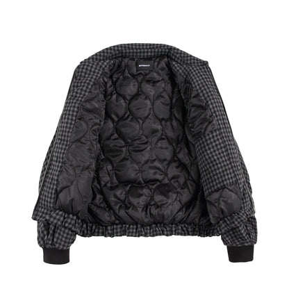 Unisex Boxy-Check Quilted Jacket with Zipper and Elastic Hem EVA-US