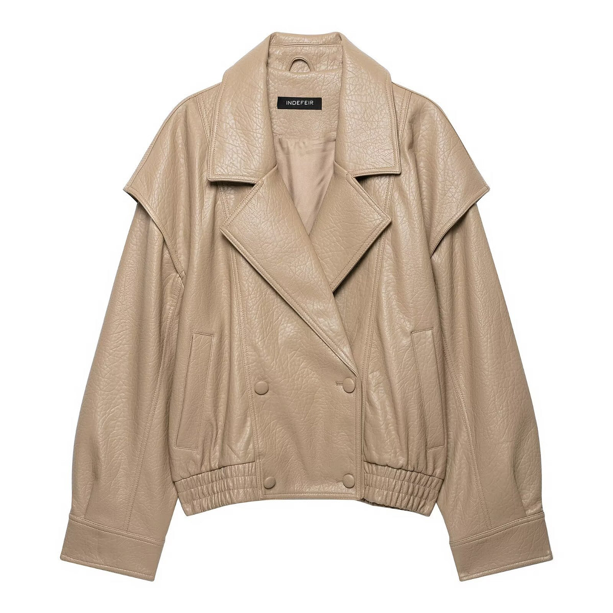 Women's Short Cut Faux Leather Jacket in Oversized Trench Style EVA-US