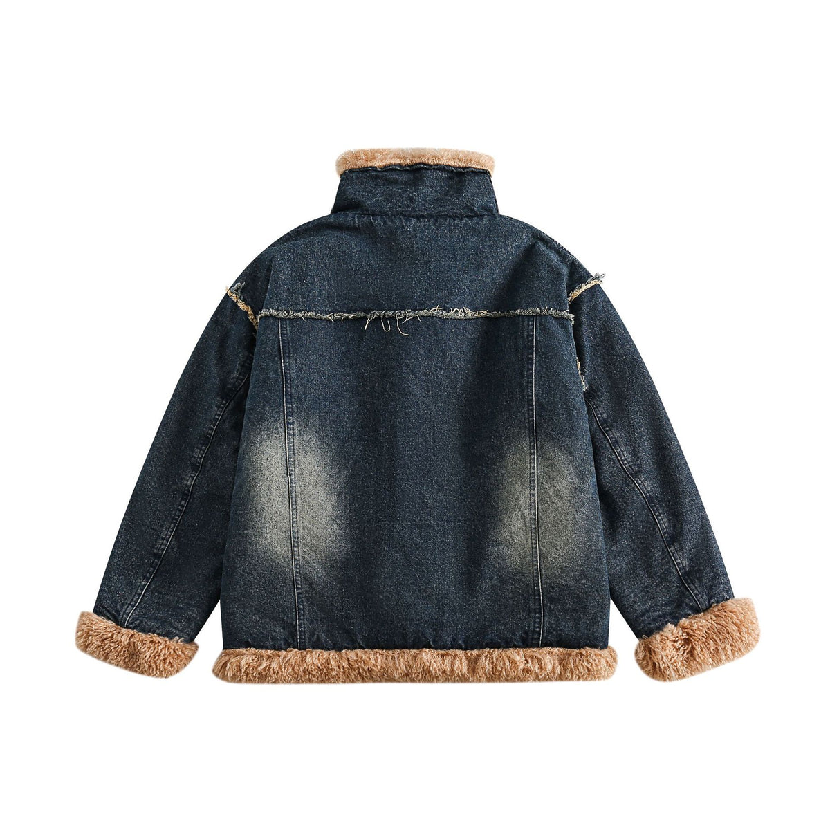 Women's denim jacket with teddy lining, high buckle collar and used effect EVA-US