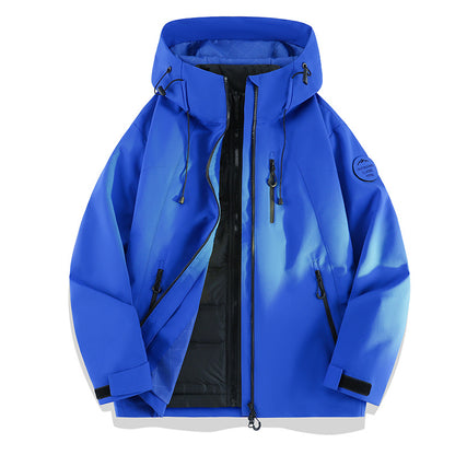 Women Lightweight Waterproof Hooded Jacket with Teddy Charm and Concealed Zipper Pockets EVA-US