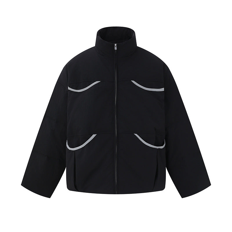 Men's short-cut quilted winter bomber jacket with stand-up collar and contrast-trimmed pockets EVA-US