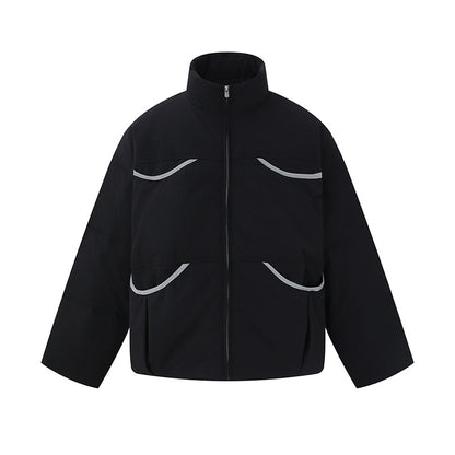 Men's short-cut quilted winter bomber jacket with stand-up collar and contrast-trimmed pockets EVA-US