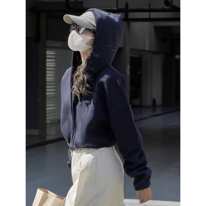 Women short jacket with hood, concealed zipper and elastic hem EVA-US