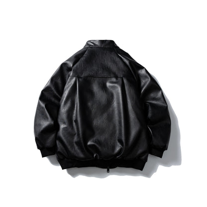 Men's short-cut faux leather bomber with stand-up collar and side pockets EVA-US