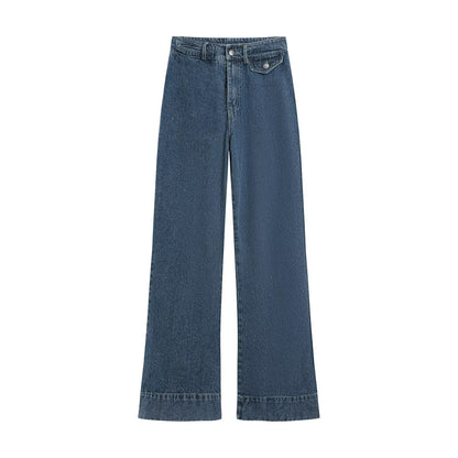 Women High-Waist Flare Jeans with Extra Wide Leg and Decorative Flap EVA-US
