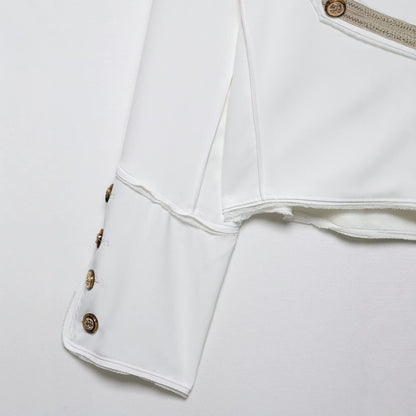 Ladies short jacket in military style with asymmetrical decorative strip, shoulder epaulettes and gold buttons EVA-US