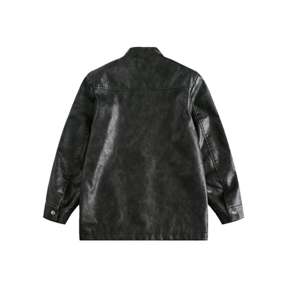 Men's Short Leather Look Coat in Vintage Style with Chinese Knot Closures EVA-US