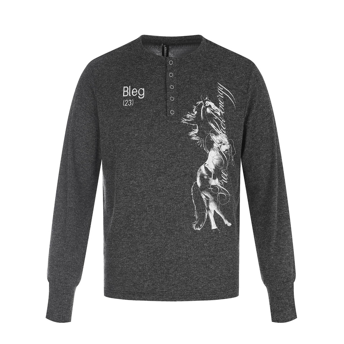 Men Printed Long Sleeve Henley Shirt made of soft jersey with snap button placket EVA-US