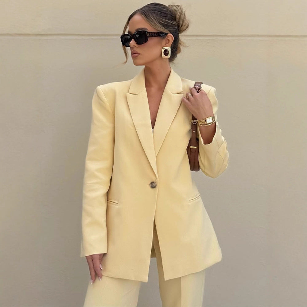 Women Elegant Oversized Blazer with High Waist and Wide Leg Pants EVA-US