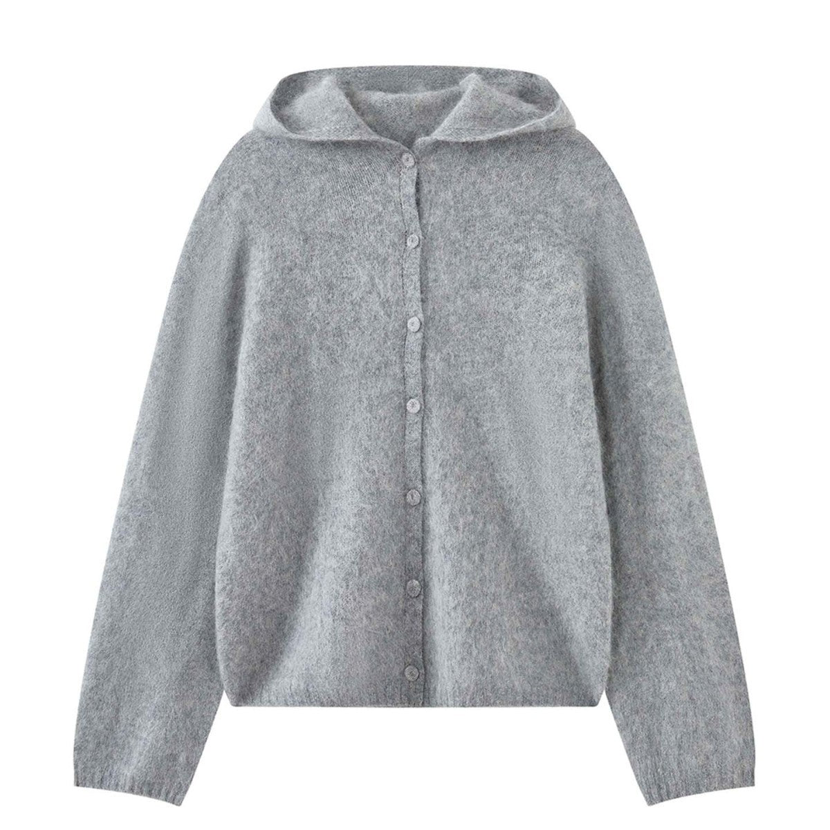 Women Soft Mohair Blend Hooded Button Cardigan with Relaxed Fit EVA-US