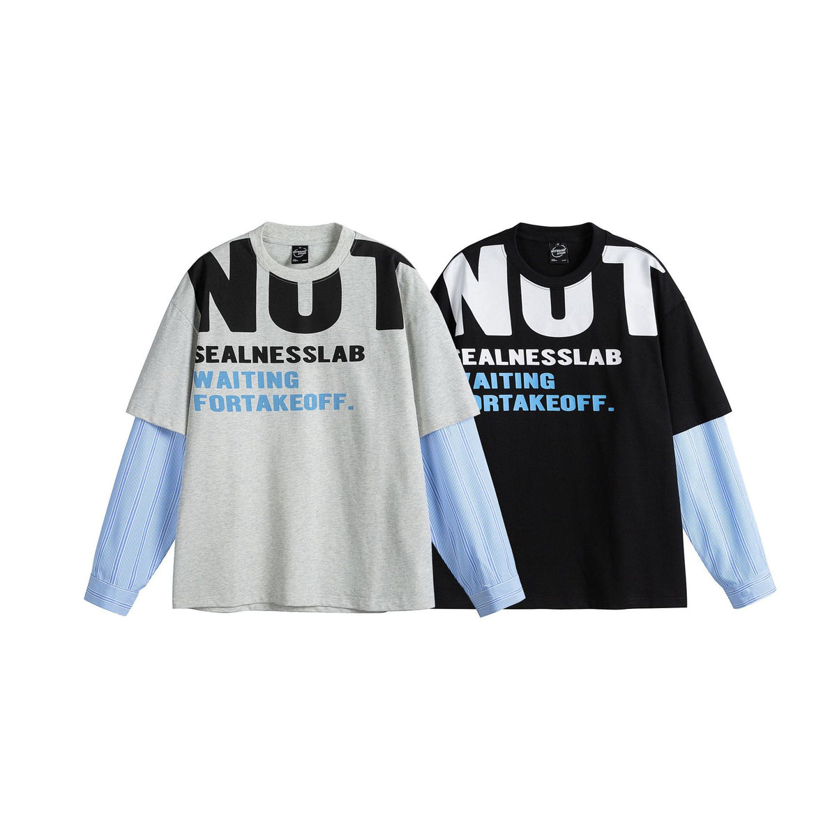 Women Layered Look T-Shirt with Integrated Shirt Sleeves and Oversized Print EVA-US