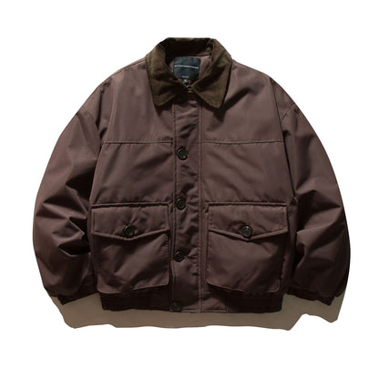 Men's short-cut thermal insulated field blouson with cord collar and spacious flap pockets EVA-US