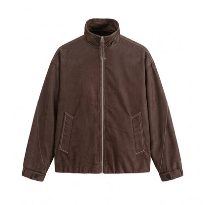 Unisex Short Cord Boxy Blouson with Stand Collar, Continuous Zipper and Elastic Hem EVA-US