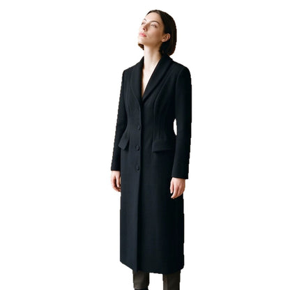 Women's Tailored Long Coat with Shawl Collar and Figure-Shaping Darts EVA-US