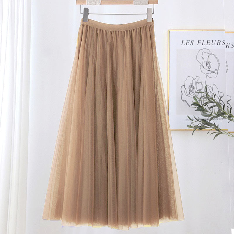 Women Tulle Skirt Layered Floor-Length A-Line Elastic Waistband