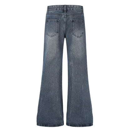 Women High-Waist Flared Jeans with Pearl and Stud Decoration EVA-US