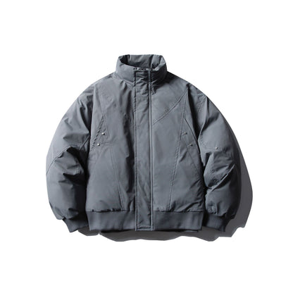 Men's Short Boxy Thermal Bomber Jacket with Geometric Quilting and High Stand-Up Collar EVA-US