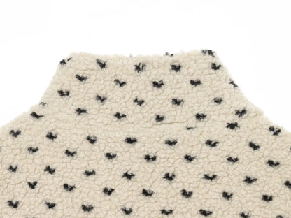 Women Short Teddy Jacket with Stand Collar and Polka Dot Pattern EVA-US