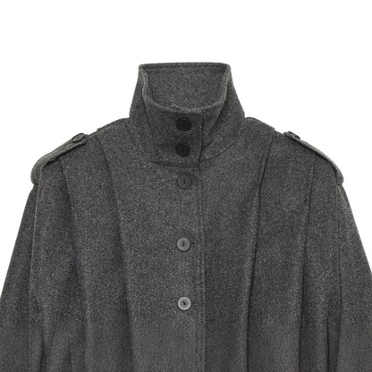 Women's Cropped Cape Jacket with High Stand Collar, Shoulder Straps and Continuous Button Placket EVA-US