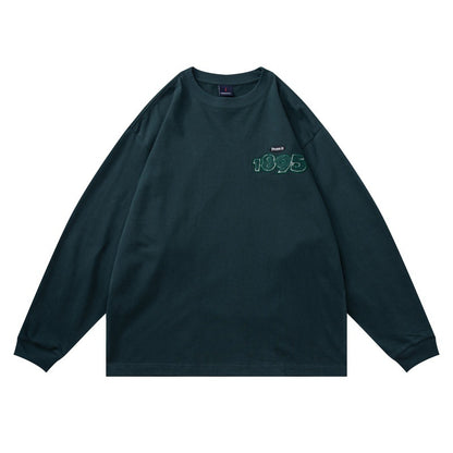 Unisex Oversize-Longsleeve shirt made of cotton blend with ribbed round neckline and subtle chest application EVA-US