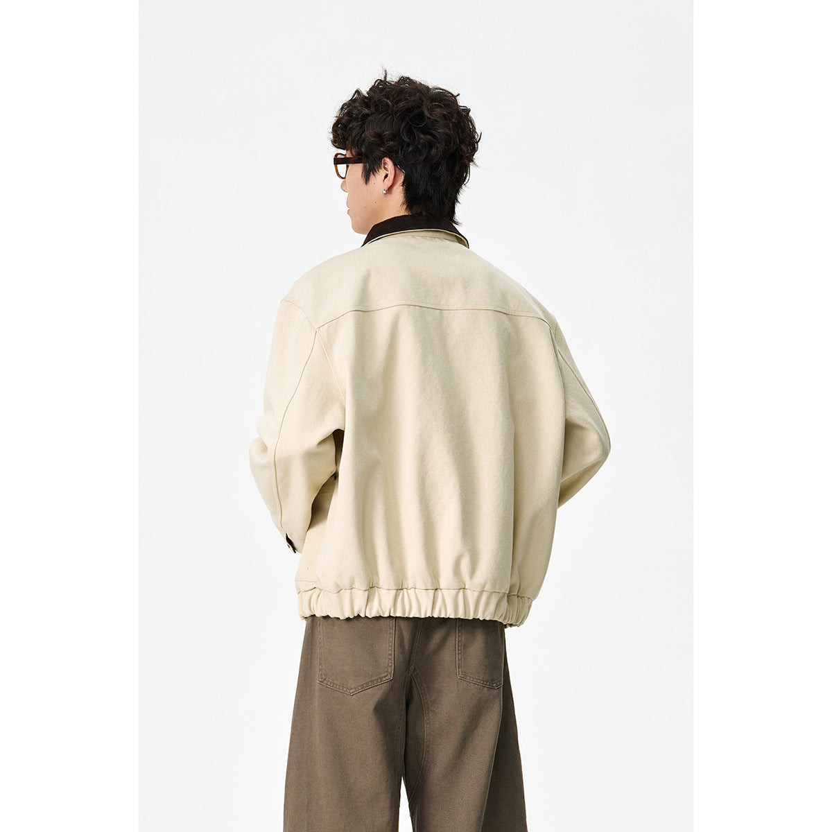 Unisex Short Cut Canvas Field Jacket with Cord Collar and Four Patch Pockets EVA-US