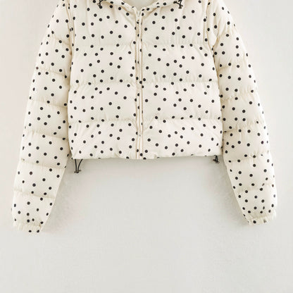 Women's Padded Cropped Hooded Jacket with Polka Dot Pattern EVA-US