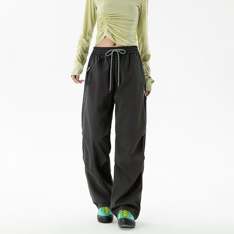 Loose trekking pants with water-repellent quick-drying coating elastic drawstring waistband and zip pockets EVA-US