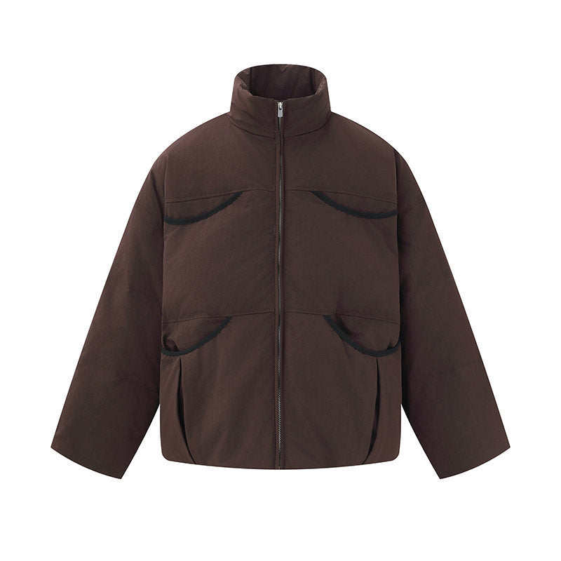 Men's short-cut quilted winter bomber jacket with stand-up collar and contrast-trimmed pockets EVA-US