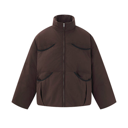 Men's short-cut quilted winter bomber jacket with stand-up collar and contrast-trimmed pockets EVA-US