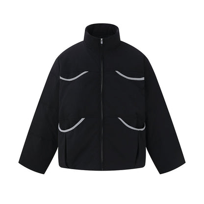 Men's short-cut quilted winter bomber jacket with stand-up collar and contrast-trimmed pockets EVA-US