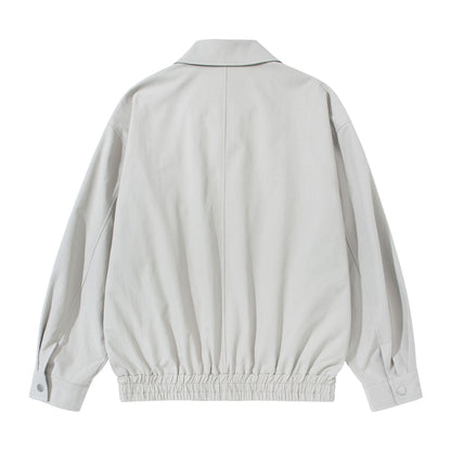 Unisex Short Cut Boxy Blouson Jacket with Shirt Collar, Concealed Zipper and Gathered Hem EVA-US