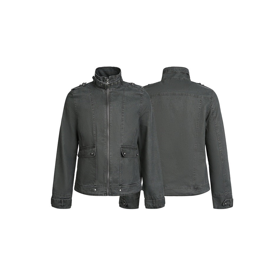 Men's short jacket in field style with high buckle collar, shoulder flaps and flap pockets EVA-US