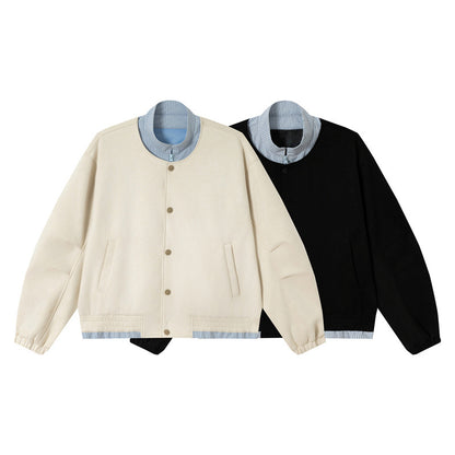 Unisex Short Cropped Boxy Blouson Jacket made of Cotton Blend with Quilted Lining and Stand-Up Collar EVA-US
