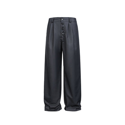 Women's Wide High-Waist Pleated Trousers with Distinctive Button Placket EVA-US
