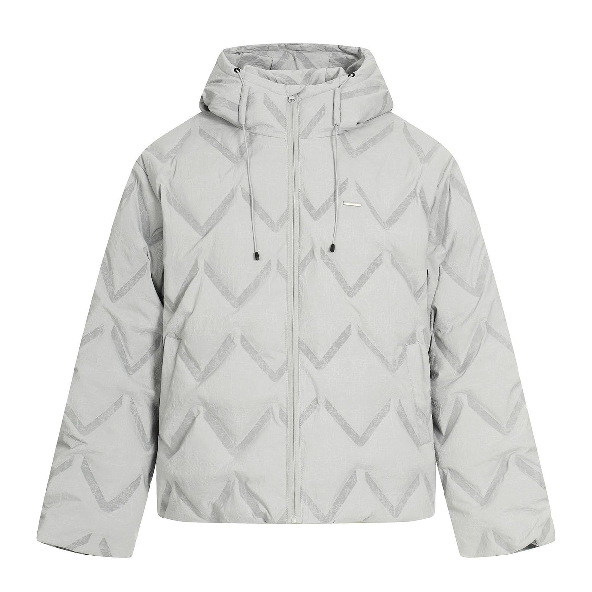 Women's short padded hooded jacket with reflective chevron quilting EVA-US