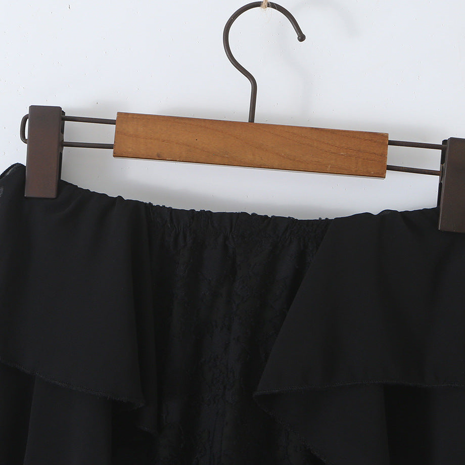 Ladies ruffle pants with lace, flared bell and layered chiffon ruffles EVA-US