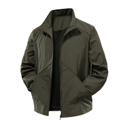 Men's Lightweight Windbreaker Outdoor Jacket with Stand Collar, Two-way Zipper and Concealed Pockets EVA-US