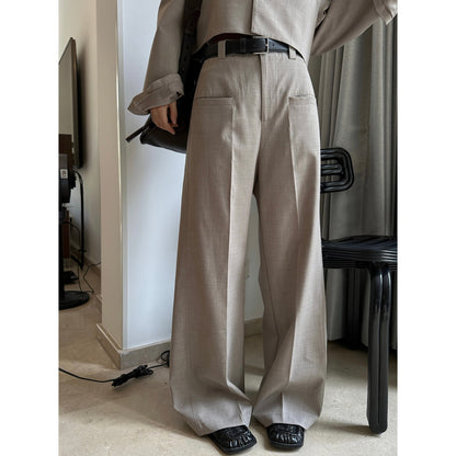 Women High-waisted Pleated Palazzo Pants with Sewn-in Side Pockets EVA-US