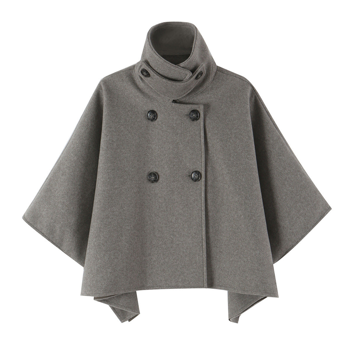Women's Wool Look Cape with Double-Breasted Button Placket, High Stand Collar and Boxy Silhouette EVA-US