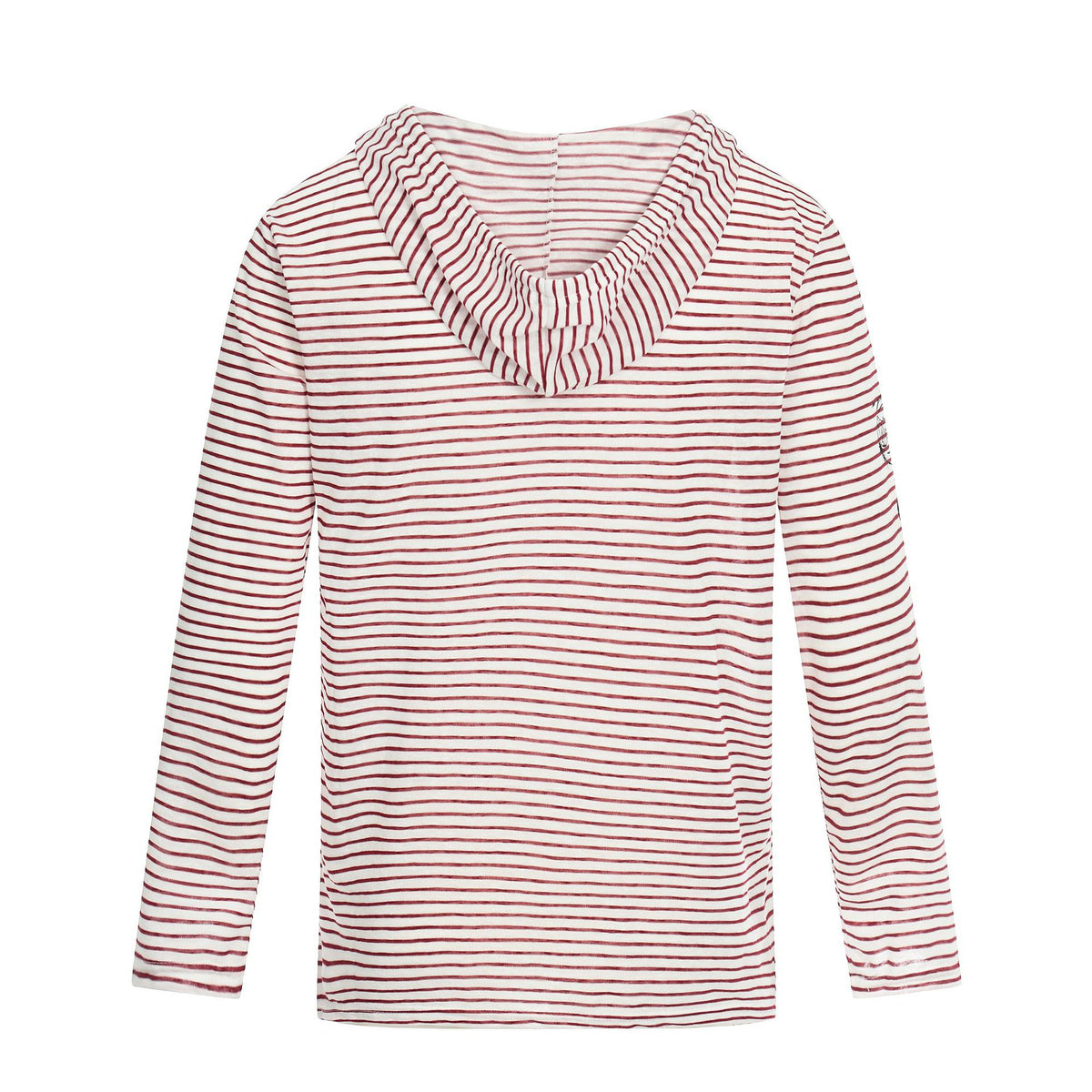 Women's Lightweight Hooded Long Sleeve with V-Neck, Striped Pattern and Vintage Print EVA-US