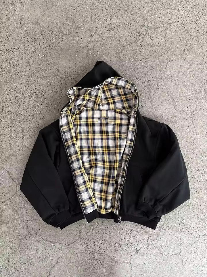 Men's padded hoodie with checked lining and full-length zipper EVA-US
