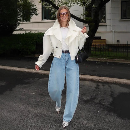 Women's Oversize Boxy Blouson with voluminous sleeves and high-cut pleated trousers EVA-US
