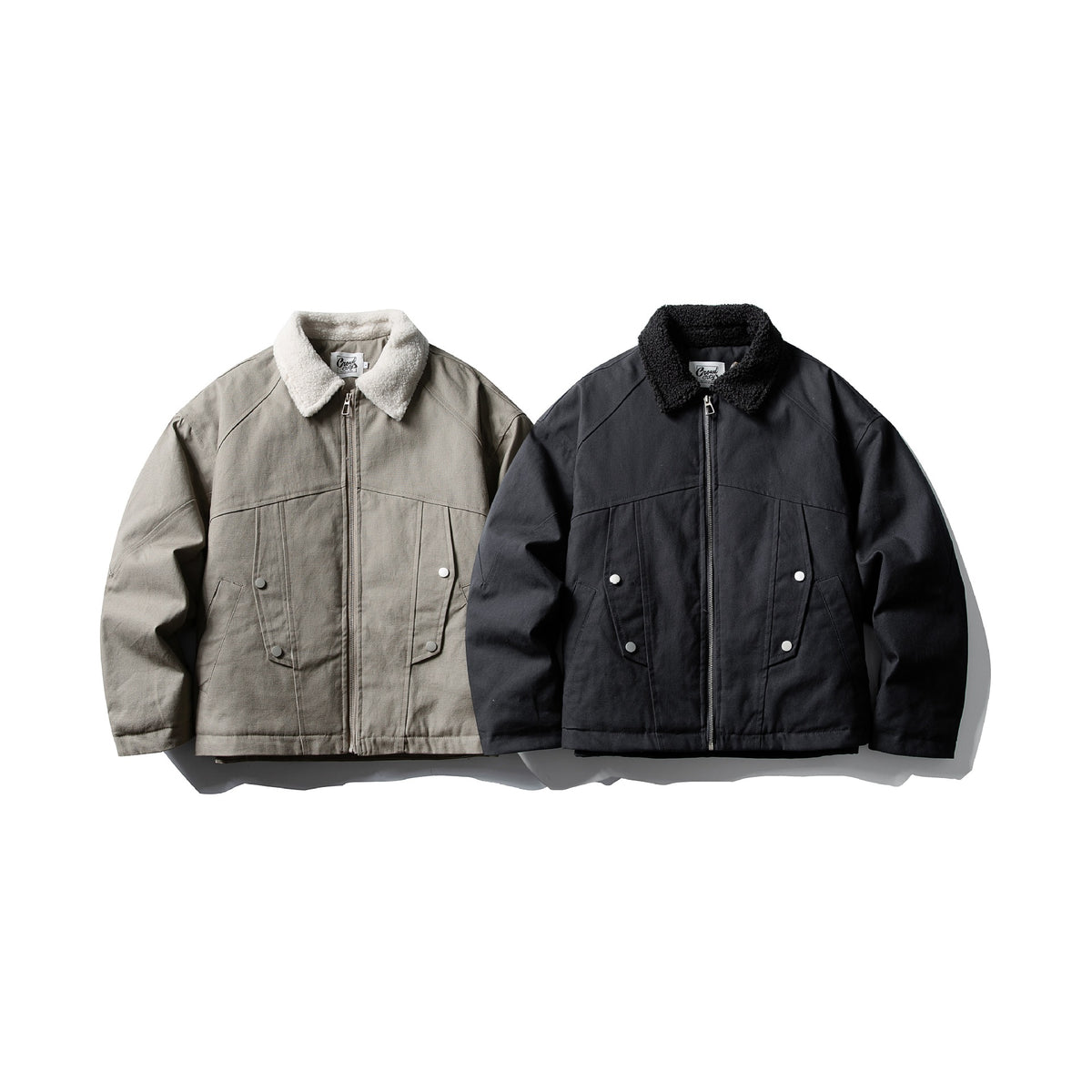 Unisex Short Canvas Field Blouson with Teddy Collar and Two-Way Zipper EVA-US