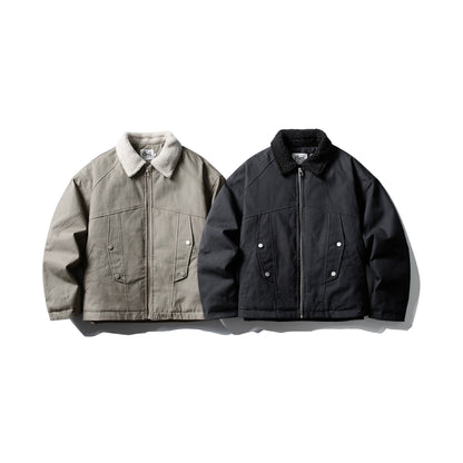 Unisex Short Canvas Field Blouson with Teddy Collar and Two-Way Zipper EVA-US