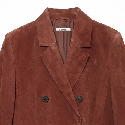 Women's cropped double-breasted velvet blazer with fitted silhouette and piped pockets EVA-US