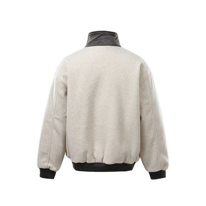 Men's short-cut boxy bomber made of wool blend with high buckle collar and velour trim EVA-US