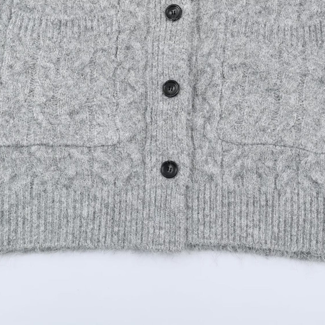 Women's Long Knitted Hooded Cardigan with Cable Pattern and Button Placket EVA-US