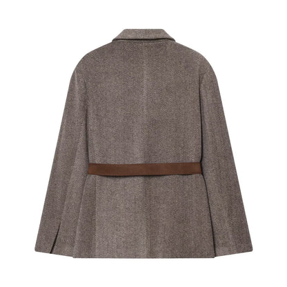 Women's Tailored Herringbone Blazer Coat with TIE Belt EVA-US