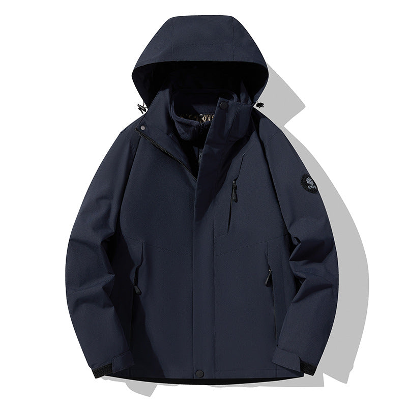 Men's three-layer breathable softshell trekking jacket with integrated fleece collar and adjustable hood EVA-US